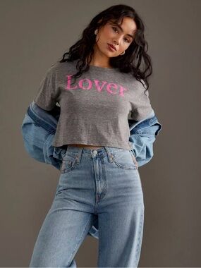 Self Contrast Lover Graphic Cropped Tee Made in USA Size S NWT